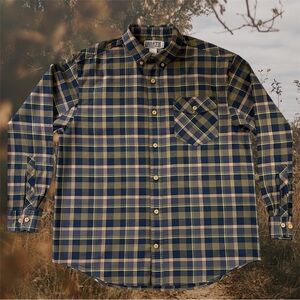 Duluth Trading Co Blue/Yellow/Tan Plaid Button-Up Shirt
